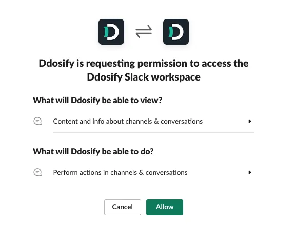 requests permission to access your Slack workspace
